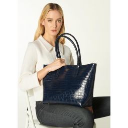 Lacey Croc Effect Leather Tote Bag - Navy