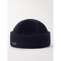 Logo-Appliqued Ribbed Stretch-Cotton and Cashmere-Blend Beanie