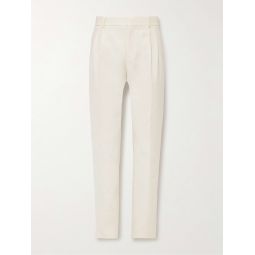 City Slim-Fit Tapered Pleated Double-Faced Cotton Trousers