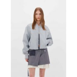 SS24 Faux Leather Bomber Jacket - Blue Grey