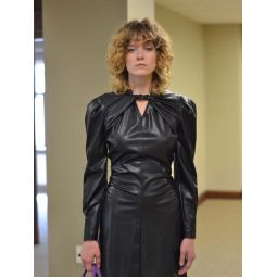 Faux Leather Twisted Dress - Black