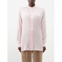 Henryl stand-collar striped silk shirt