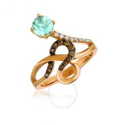 Chocolatier Ring Sea Blue Aquamarine, Chocolate Diamonds, Vanilla Diamonds set in 14K Strawberry Gold Ring Size 7