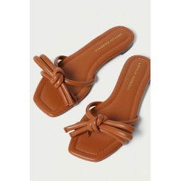 Hadley Leather Bow Flat Sandals - Timber