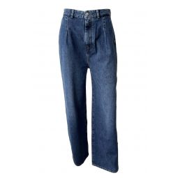 Wide Leg Denim Pants - Washed Blue