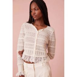 Norden Wool Embroidered Lace Cardigan - Cream