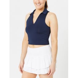 Lucky in Love Womens Hip Fit Polo Tank - Navy