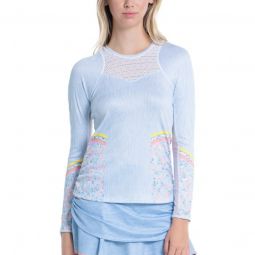 Lucky In Love Womens Chambray Blossom Long Sleeve Golf Top