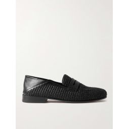 Padstow Collapsible-Heel Leather-Trimmed Raffia Loafers