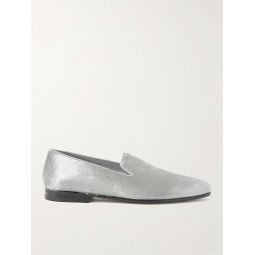 Mario Leather-Trimmed Metallic Calf Hair Loafers