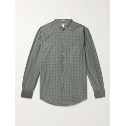 Grandad-Collar Checked Cotton and Silk-Blend Shirt