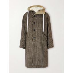 Fleece-Lined Checked Wool-Tweed Hooded Parka