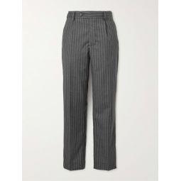 Formal Straight-Leg Pleated Pinstriped Wool Suit Trousers