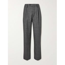 Classic Straight-Leg Pleated Puppytooth Wool Trousers