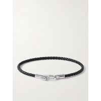 Rhodium-Plated Sterling Silver and Braided Leather Bracelet