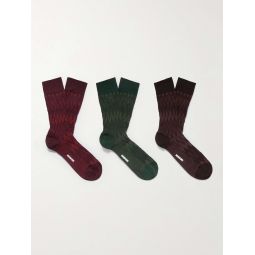 Three-Pack Cotton-Blend Jacquard Socks