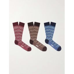 Three-Pack Crochet-Knit Cotton-Blend Socks