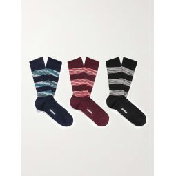 Three-Pack Striped Stretch Cotton-Blend Socks