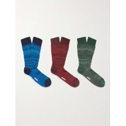 Three-Pack Crochet-Knit Cotton-Blend Socks