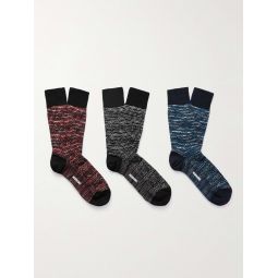 Three-Pack Striped Cotton-Blend Jacquard Socks