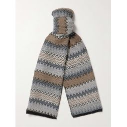 Fringed Striped Crocheted Cotton Scarf