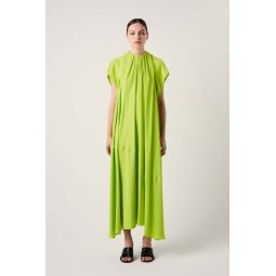 Gathered Poplin Maxi Dress - Lime Green