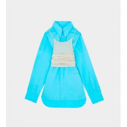 Layered Slip Shirt Dress - Turquoise/Beige