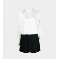 Spliced Blazer Shirt Dress - White/Black