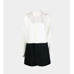 Spliced Blazer Shirt Dress - White/Black