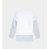 Shirt Sleeve and Hem T-Shirt - White/Grey Stripe