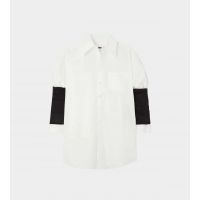 Jersey Sleeve Oversized Shirt - White