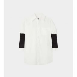 Jersey Sleeve Oversized Shirt - White