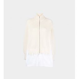 Spliced Zip Front Cardigan - Off White