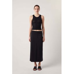 High-waist Twill Midi Skirt - Black