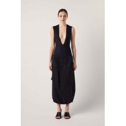 Drawstring-waist Cotton Midi Skirt - Black