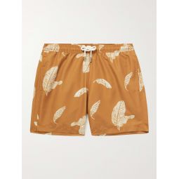 Straight-Leg Mid-Length Leaf-Print Recycled Swim Shorts