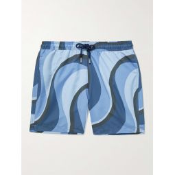 Straight-Leg Mid-Length Irregular Wave Printed Recycled Swim Shorts