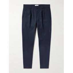 Tapered Pleated Garment-Dyed Cotton-Twill Trousers