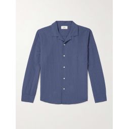 Convertible-Collar Striped Cotton and Linen-Blend Shirt