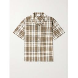 Camp-Collar Checked Textured-Cotton Shirt