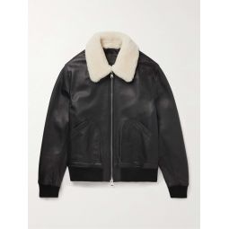 Shearling-Trimmed Leather Bomber Jacket