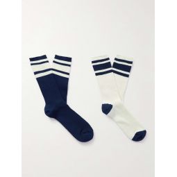 Two-Pack Striped Ribbed Cotton-Blend Socks