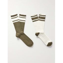 Two-Pack Striped Ribbed Cotton-Blend Socks