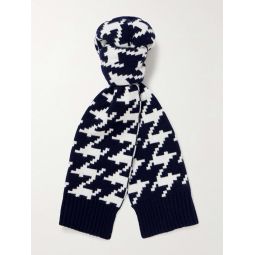 Houndstooth Jacquard-Knit Wool Scarf