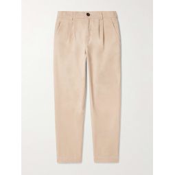 Tapered Pleated Cotton-Twill Trousers