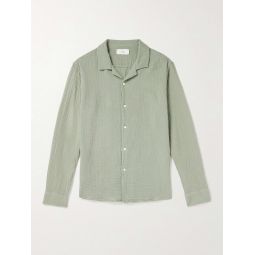 Convertible-Collar Garment-Dyed Cotton-Muslin Shirt