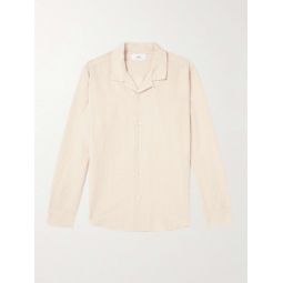 Convertible-Collar Striped Cotton and Linen-Blend Voile Shirt