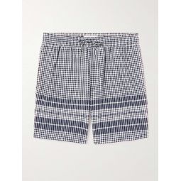 Straight-Leg Gingham Cotton-Blend Seersucker Drawstring Shorts