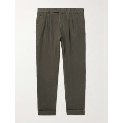 Tapered Pleated Linen Trousers