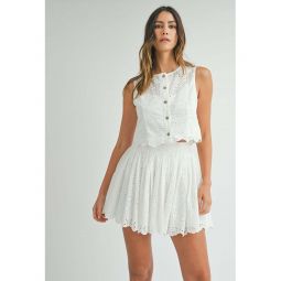 Astra Eyelet Lace Scalloped Top and Mini Skirt Set - Off White